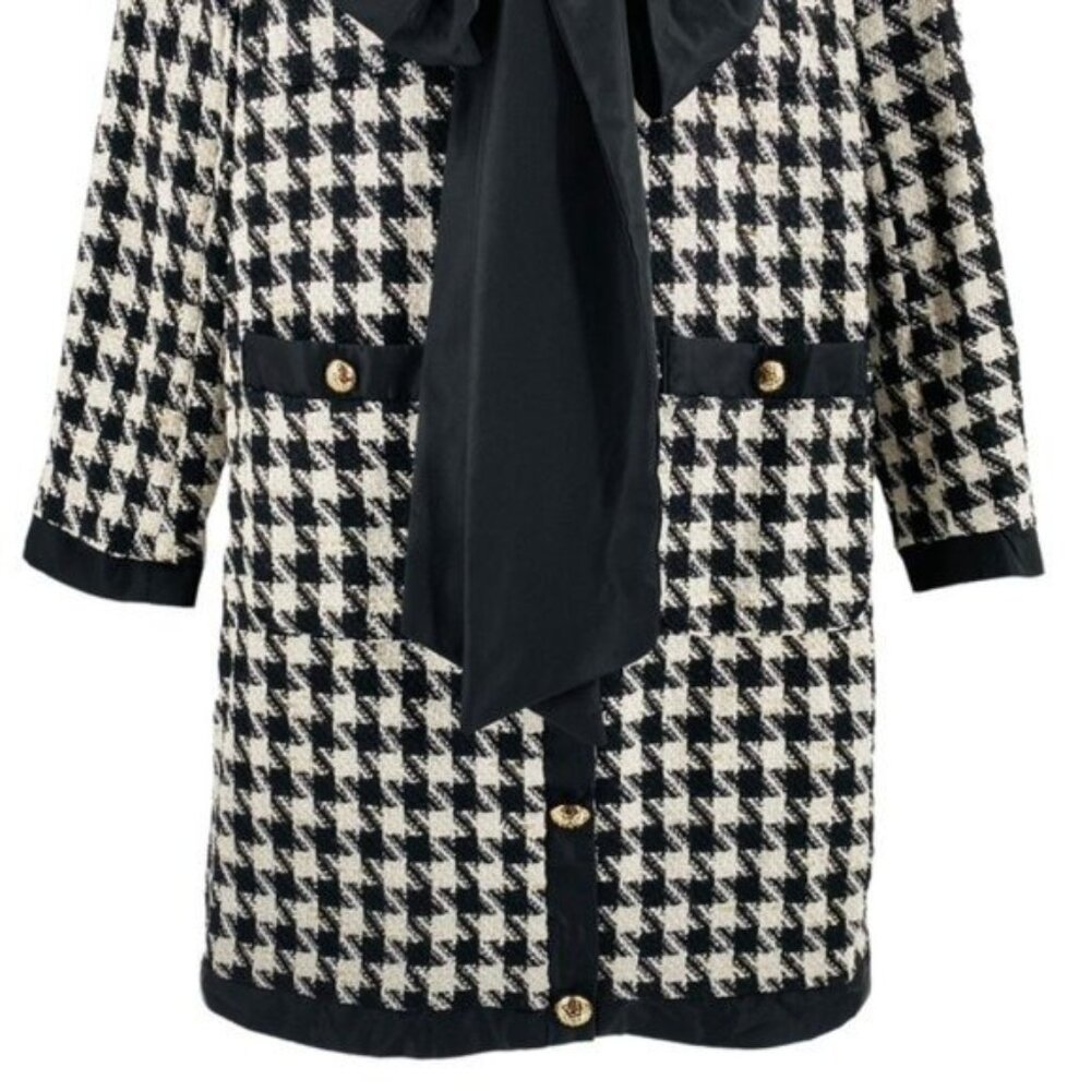 Pomander Place | NEW Coco Tweed Houndstooth Bow Mini Dress Black White Size XXL - Picture 7 of 13